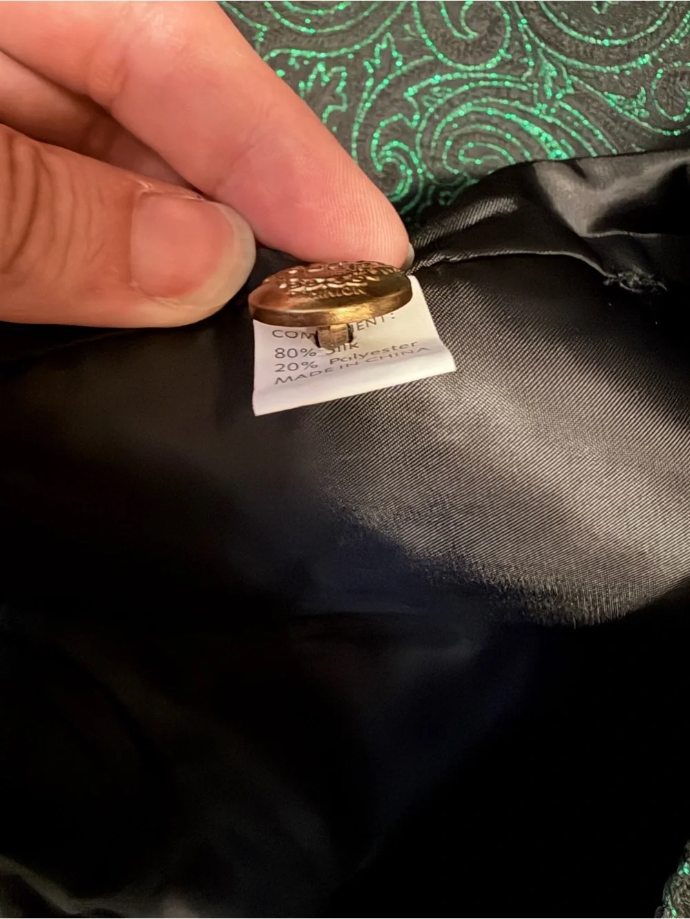 Barry wang small Emerald Green & Black Paisley Brocade Suit Vest